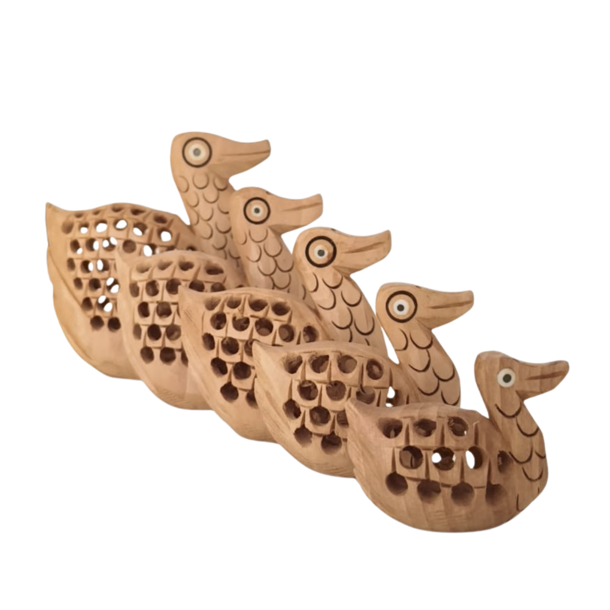 Decorative Jali Duck Family Set – Artisan Carved Wooden Figurines