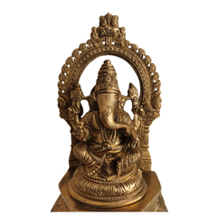 Handcrafted Brass Ganesha Idol with Prabhavali – Traditional Lord Ganesha Altar Statue   Brass Artwork