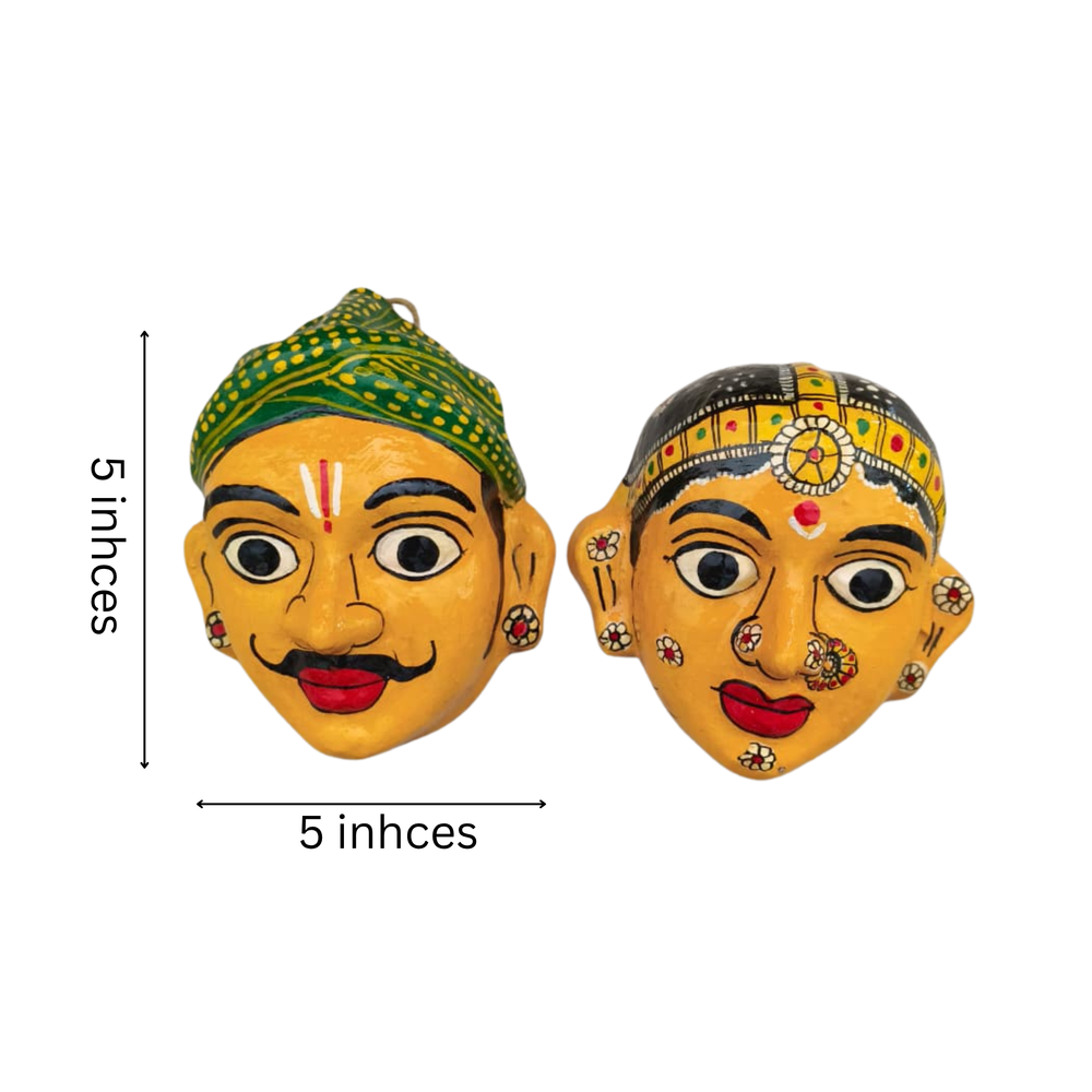 Village Man & Woman Wall Hanging Pair | Cheriyal Folk Art Couple Masks   wall decor