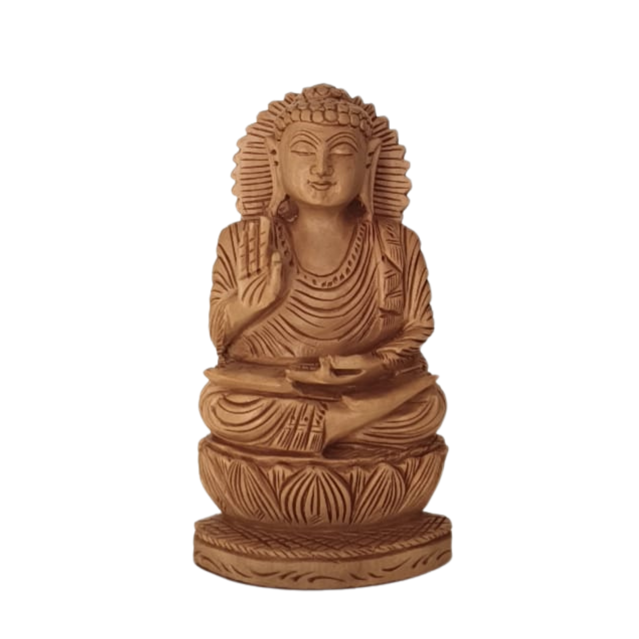 Hand-Carved Wooden Lotus Sitting Buddha – Spiritual Home Decor