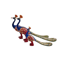 Pair of Metal Hand-Painted Meenakari Peacocks | Decorative Art Set