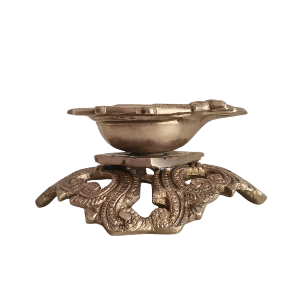 Ornate Pedestal Brass Diya | Handcrafted Traditional Oil Lamp   Brass Artwork