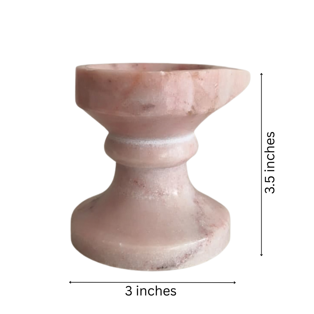 Handcrafted Pink Marble Diya with Stand   Marble Soft Stone