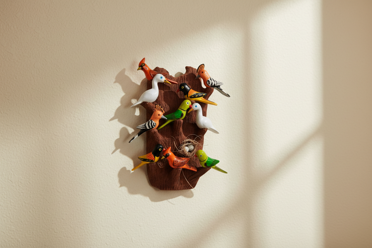 Traditional Nirmal wooden tree with birds wall hanging