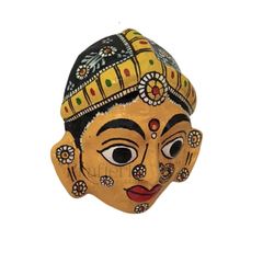 Hand-Painted Cheriyal Art Female Face Mask – Traditional Folk Wall Decor   wall decor