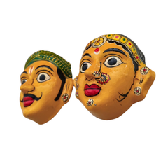 Village Man & Woman Wall Hanging Pair | Cheriyal Folk Art Couple Masks   wall decor
