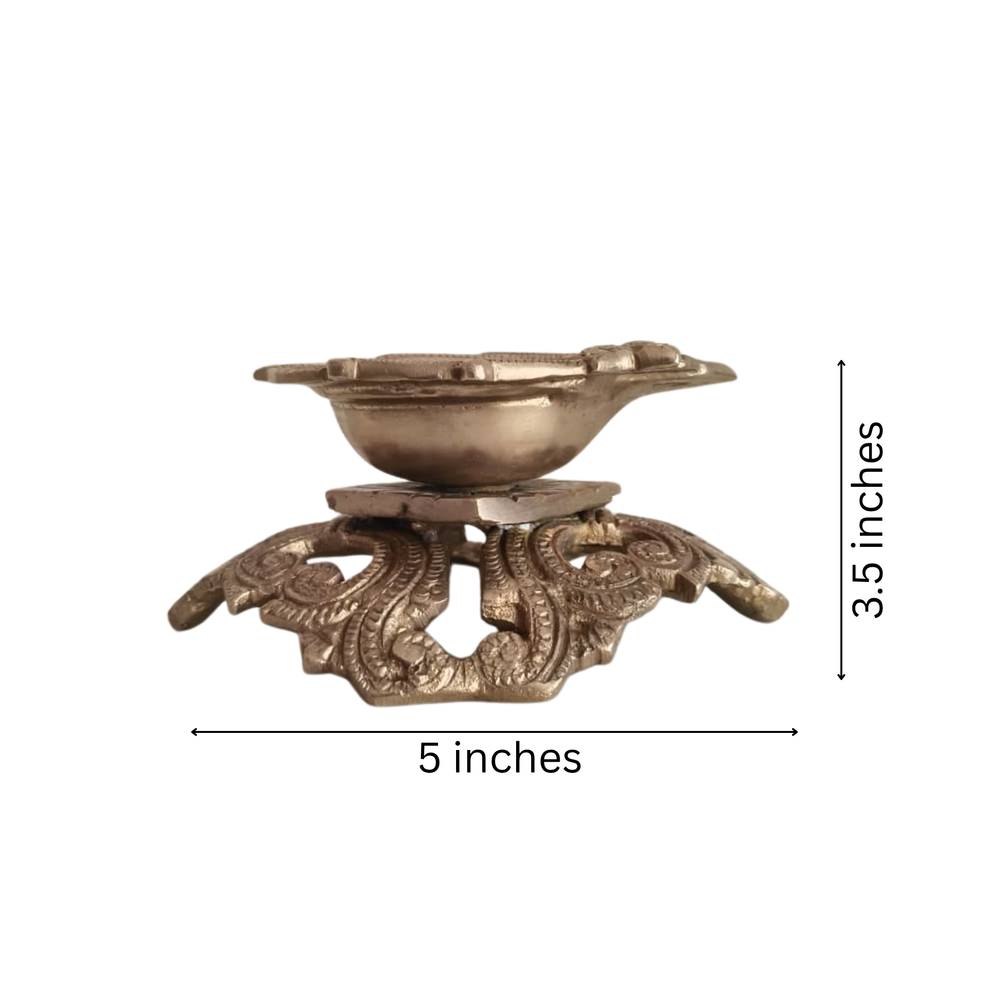 Ornate Pedestal Brass Diya | Handcrafted Traditional Oil Lamp   Brass Artwork
