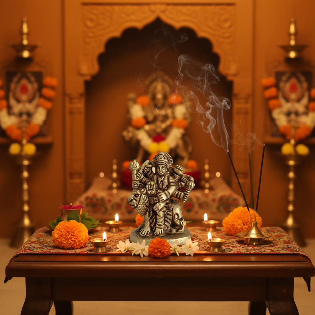 Handcrafted Brass Idol of Maa Durga (The Warrior Goddess) Riding Her Lion Vahana