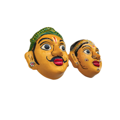 Village Man & Woman Wall Hanging Pair | Cheriyal Folk Art Couple Masks   wall decor