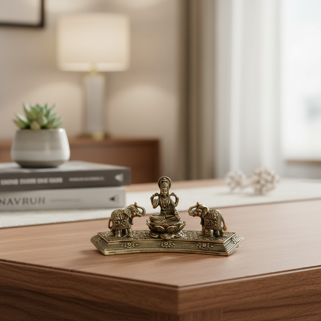 Auspicious Brass Gajalakshmi Idol with Two Elephants – Divine Sculpture