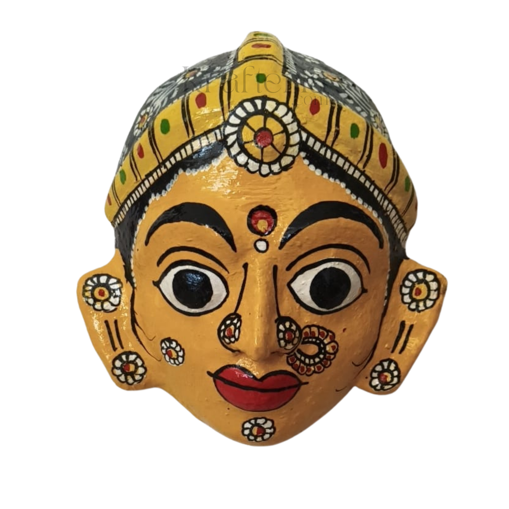 Hand-Painted Cheriyal Art Female Face Mask – Traditional Folk Wall Decor   wall decor