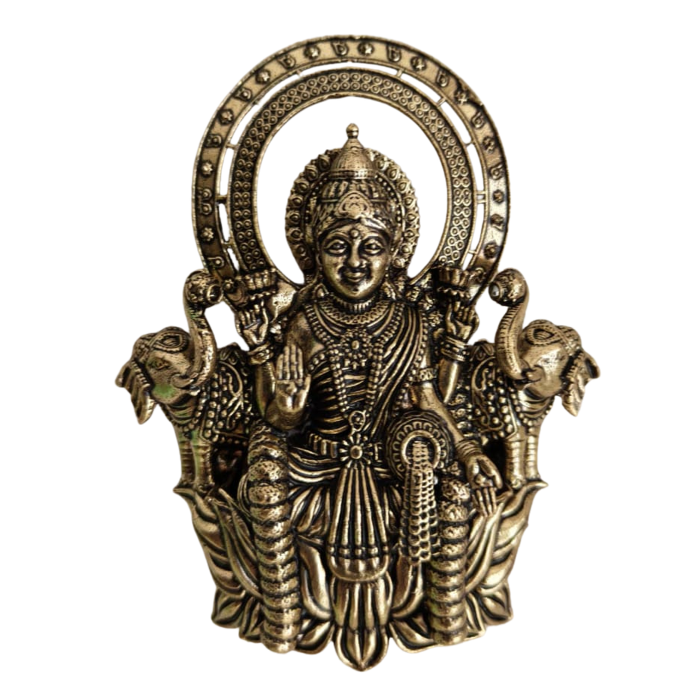 Goddess Lakshmi with Elephants Wall Hanging| Brass Finish Gajalakshmi Wall Hang   Brass Artwork