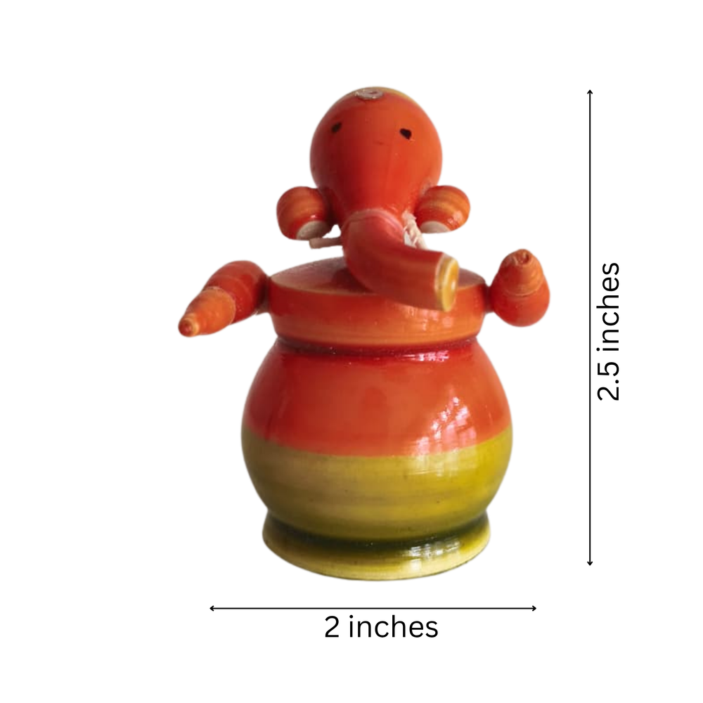 Warm-Toned Etikoppaka Lord Ganesha - Glossy Orange and Red Lacquer Figurine   Etikoppaka Lacquerware