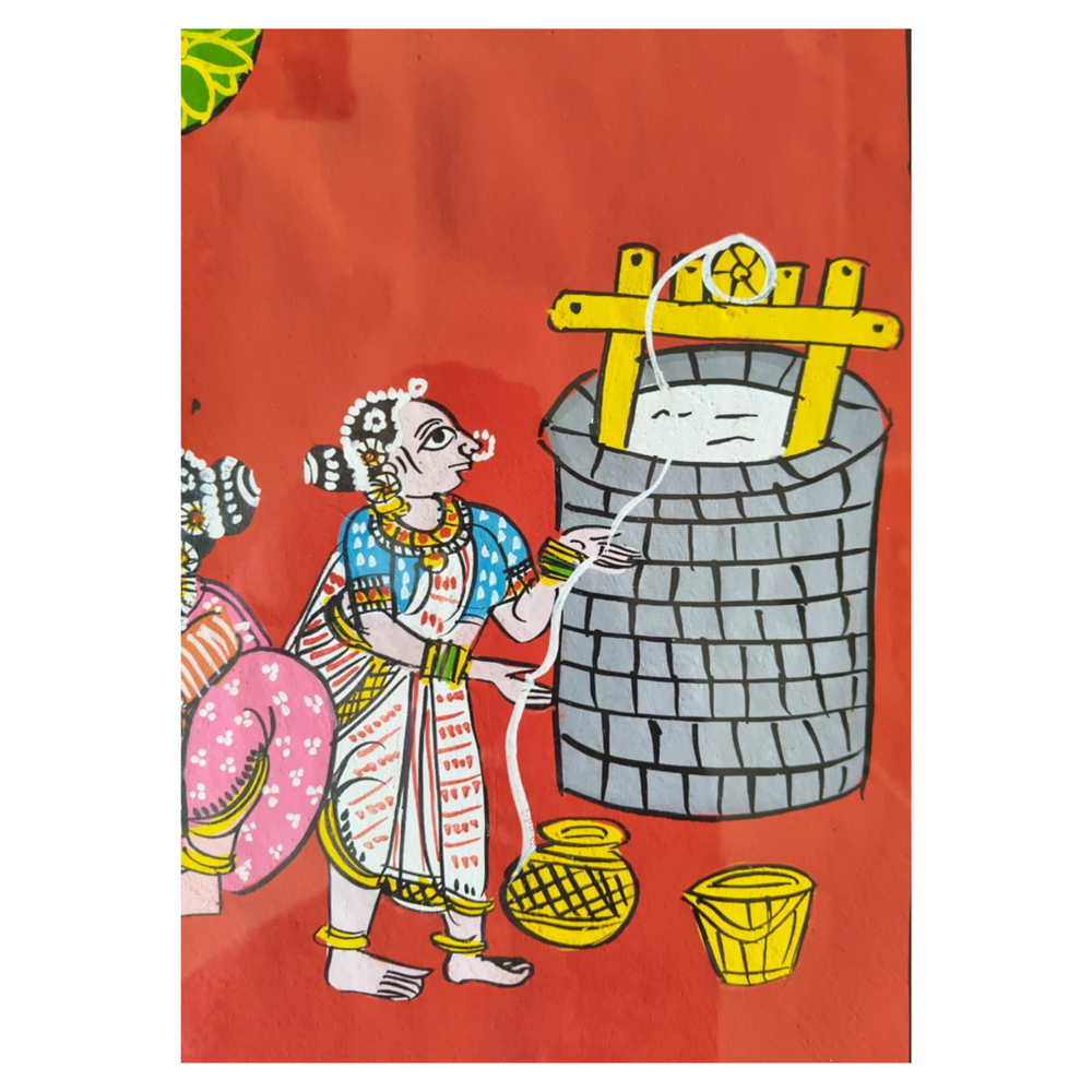 Hand-Painted Village Life Cheriyal Painting - Telangana Folk Art Wall Decor   Cheriyala Painting
