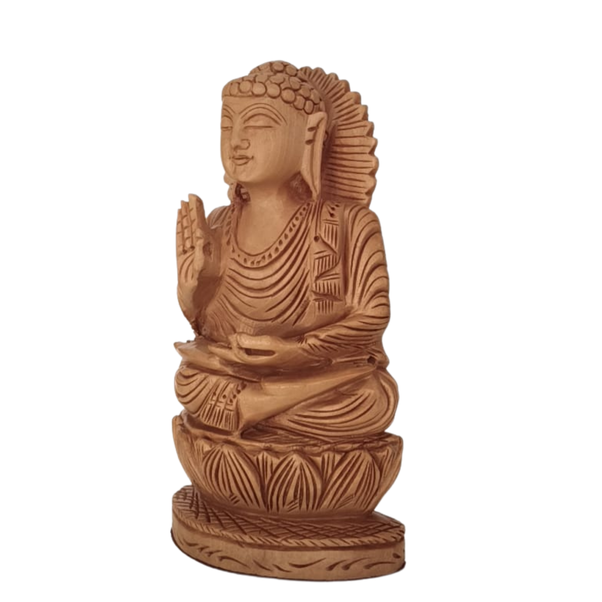 Hand-Carved Wooden Lotus Sitting Buddha – Spiritual Home Decor