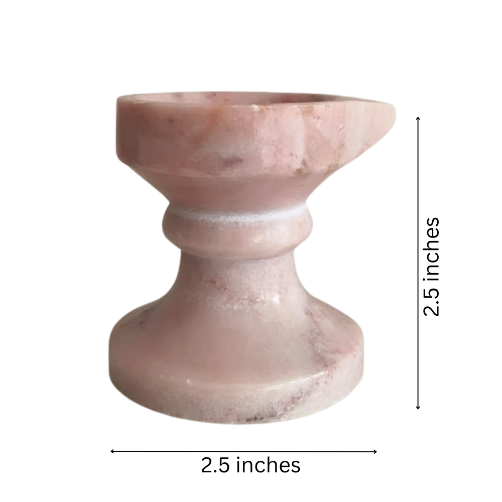 Handcrafted Pink Marble Diya with Stand   Marble Soft Stone