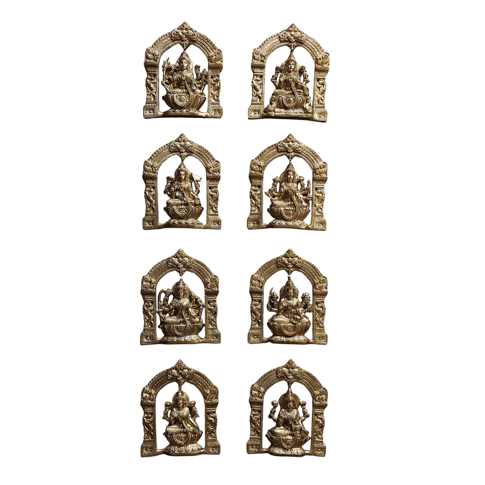 Brass Ashtalakshmi Wall Hanging Panel Set for Pooja Decor   Wall Art Panel