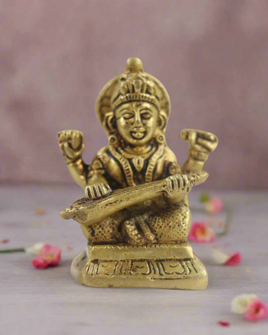 Brass Goddess Saraswathi Idol for Spiritual and Educational Spaces