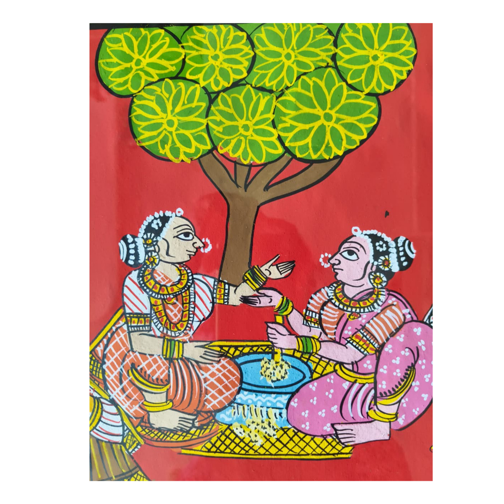 Hand-Painted Village Life Cheriyal Painting - Telangana Folk Art Wall Decor   Cheriyala Painting