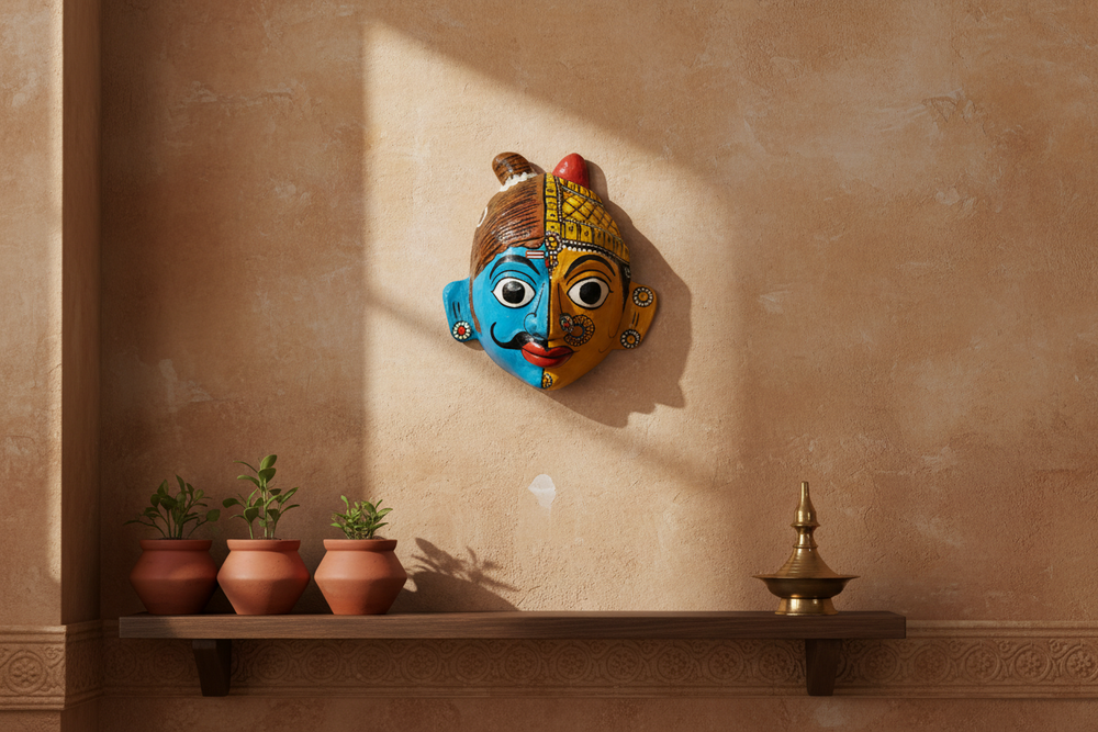Hand-Painted Ardhanarishvara Face Wall Hanging   wall decor