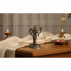 Exquisite Four-Armed Brass Idol of Ugra Narasimha (Man-Lion Avatar of Lord Vishnu)