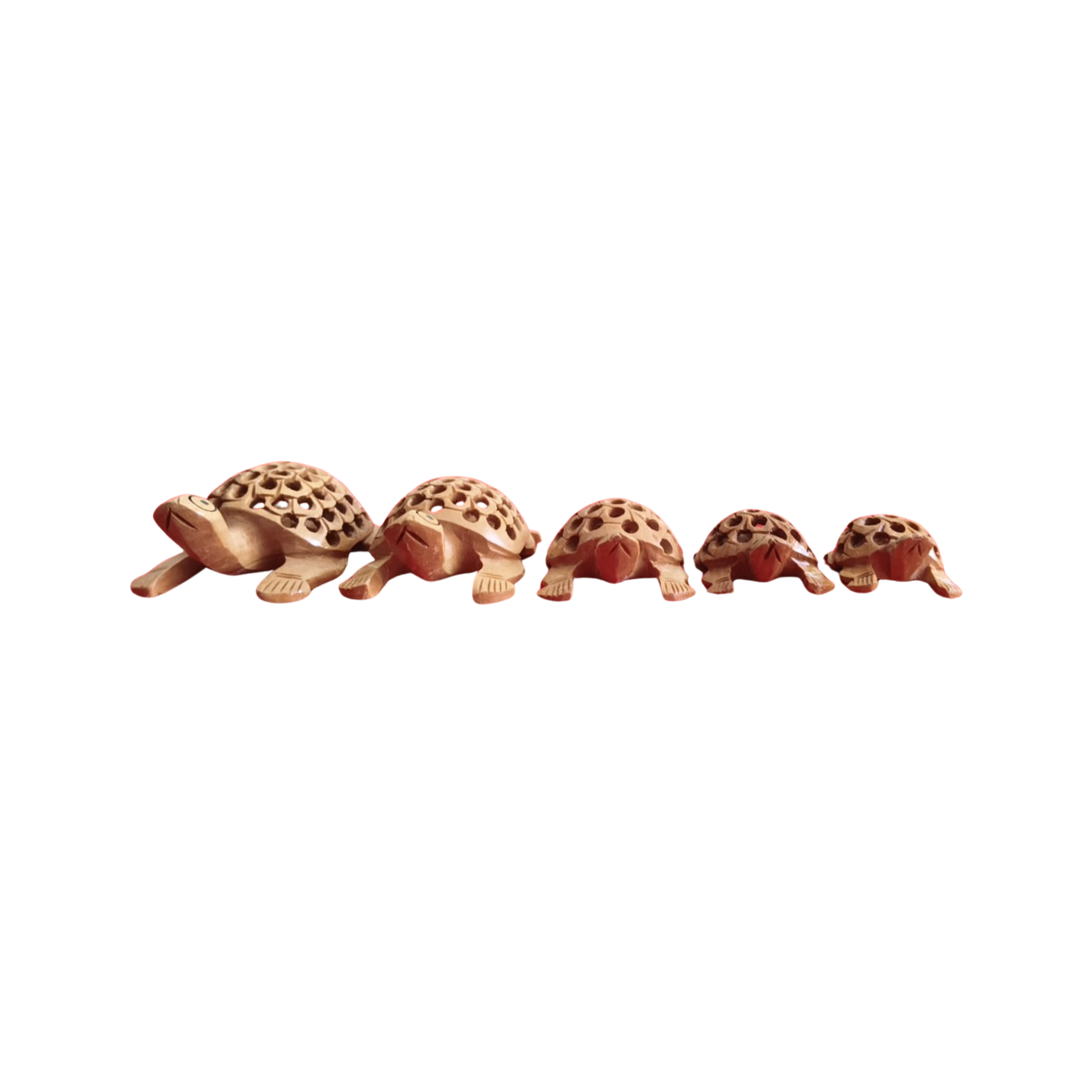 Wooden Jali Tortoise Family – Artisan Carved Traditional Home Decor