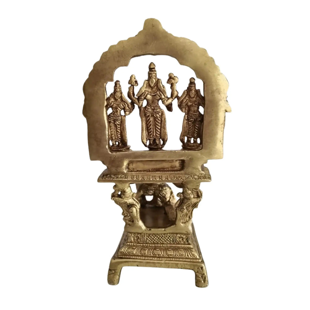 Brass Garuda Vishnu with Sridevi & Bhudevi Idol – Traditional Hindu Temple Sculpture   Brass Ware