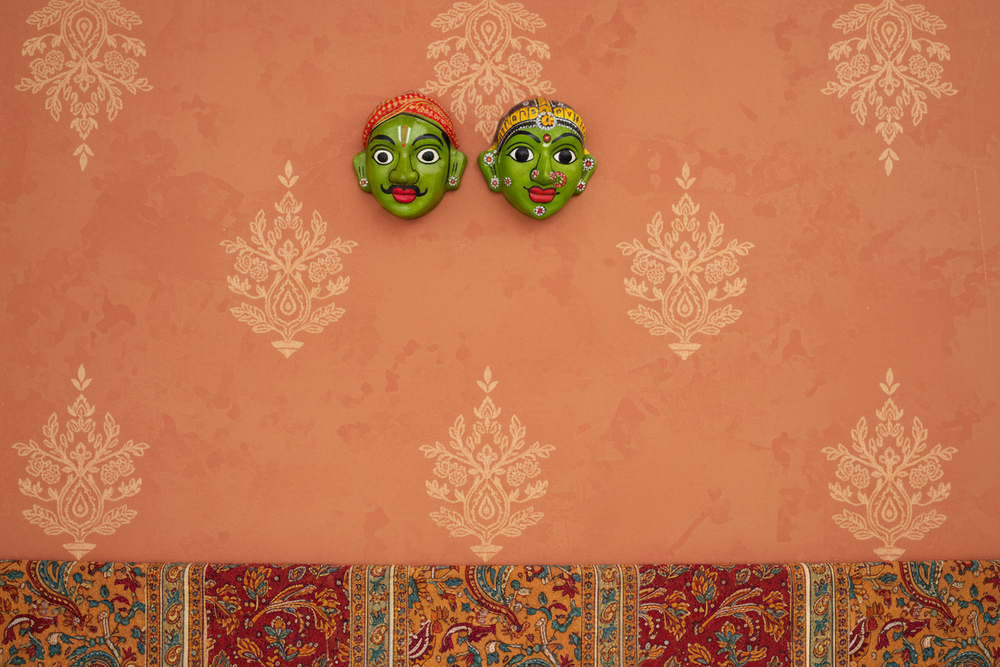 Village Man & Woman Wall Hanging Pair | Cheriyal Folk Art Couple Masks   wall decor