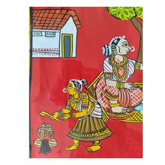 Hand-Painted Village Life Cheriyal Painting - Telangana Folk Art Wall Decor   Cheriyala Painting