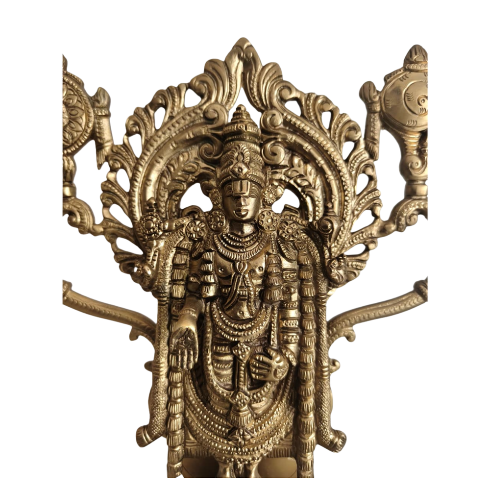 Handcrafted Brass Lord Venkateswara Idol | Traditional Balaji Statue with Shankh & Chakra   Brass Artwork
