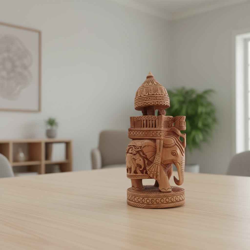 Hand-Carved Wooden Ambari Elephant | Traditional Indian Decor