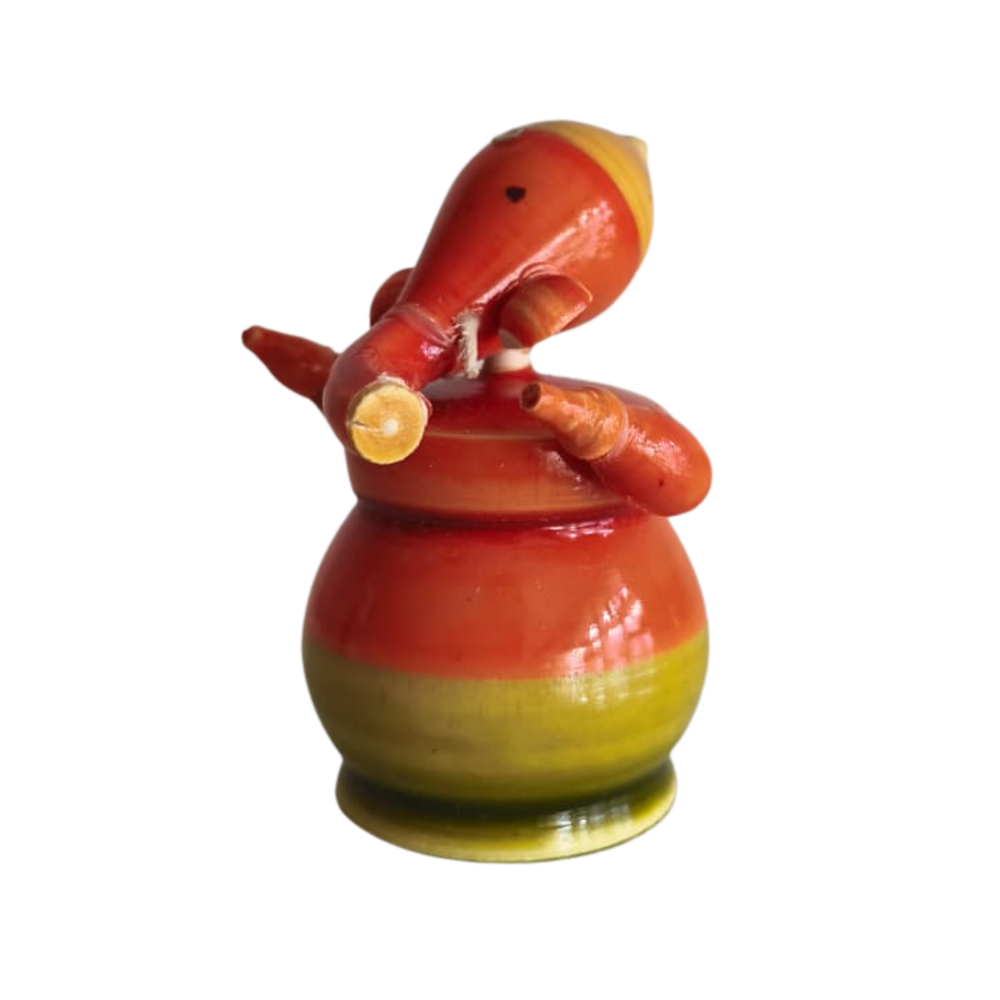 Warm-Toned Etikoppaka Lord Ganesha - Glossy Orange and Red Lacquer Figurine   Etikoppaka Lacquerware