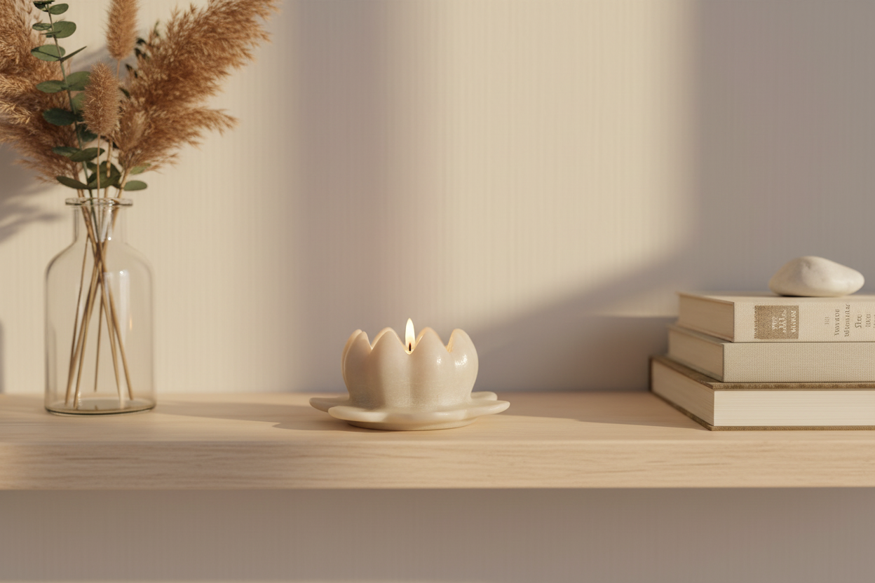 Elegant marble lotus flower votive stand for table centerpiece.