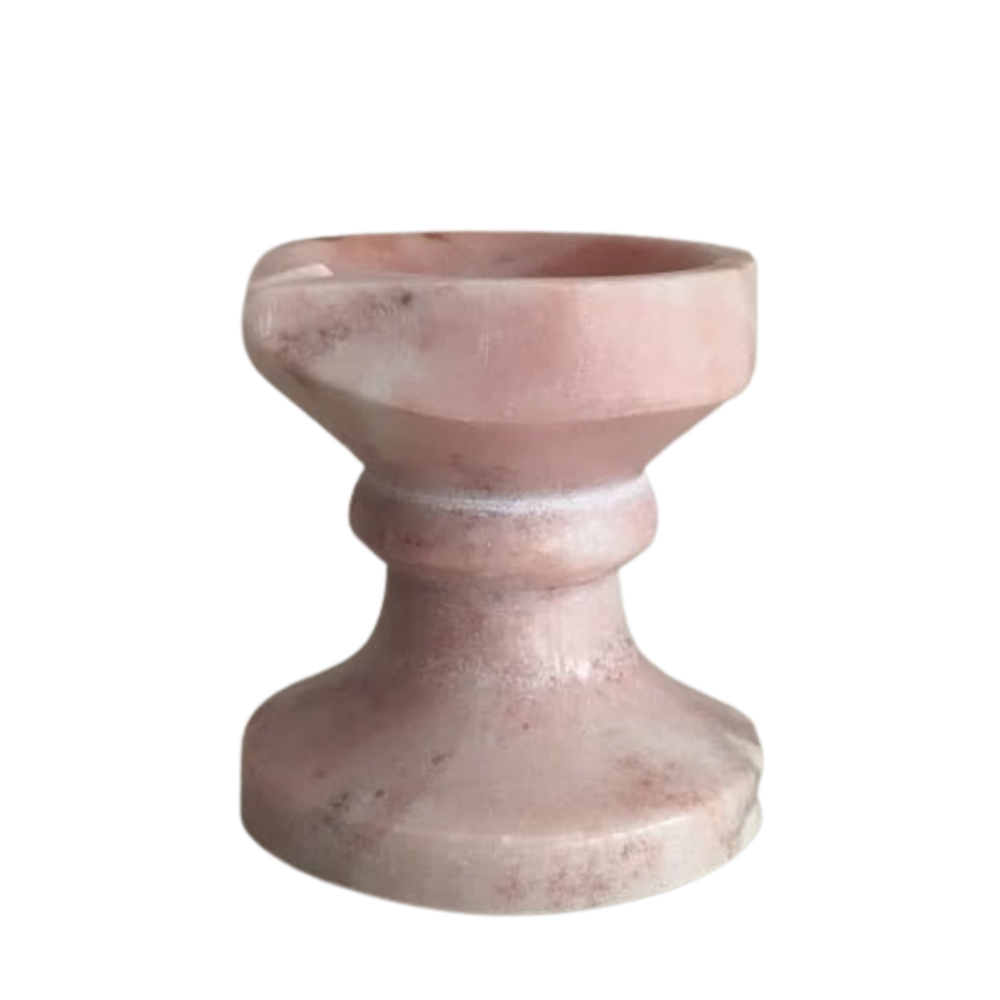 Handcrafted Pink Marble Diya with Stand   Marble Soft Stone