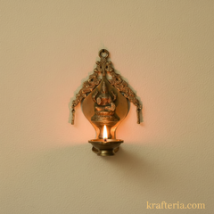 Brass Goddess Lakshmi Wall Hanging Diya | Traditional Oil Lamp with Ornate Arch   Brass Artwork