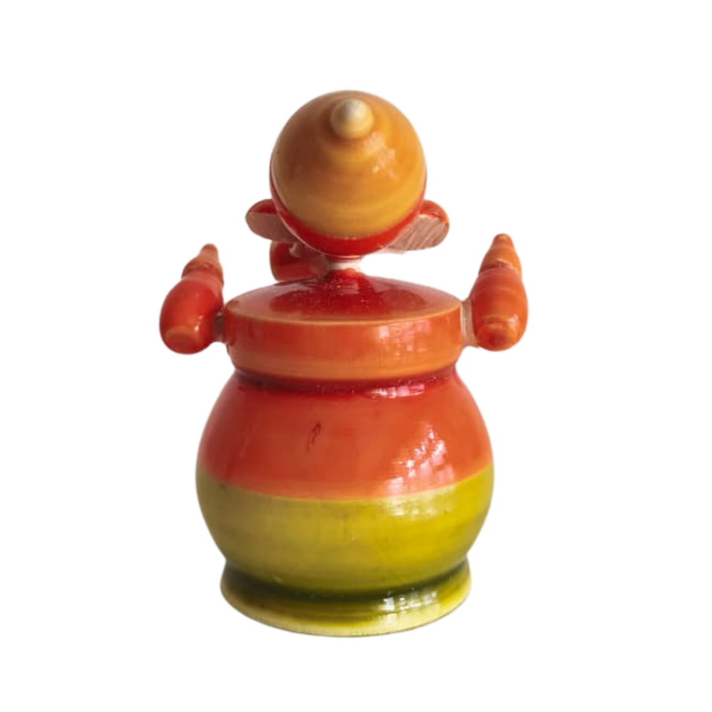 Warm-Toned Etikoppaka Lord Ganesha - Glossy Orange and Red Lacquer Figurine   Etikoppaka Lacquerware