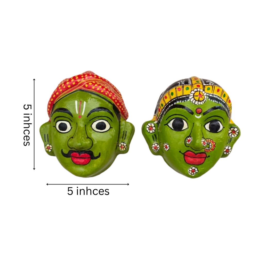 Village Man & Woman Wall Hanging Pair | Cheriyal Folk Art Couple Masks   wall decor