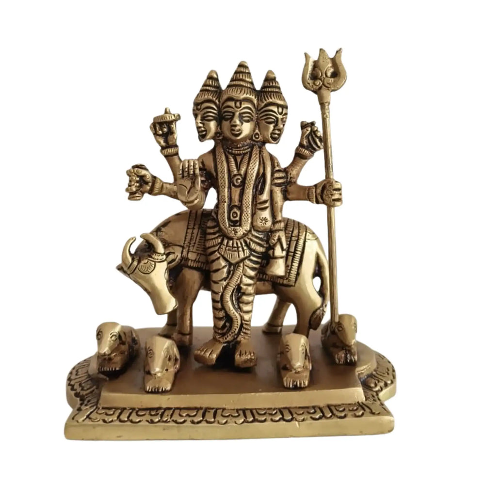 Brass Idol of Dattatreya with Three Heads and Four Dogs   Brass Ware