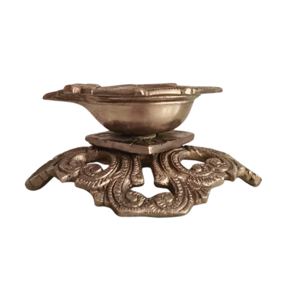 Ornate Pedestal Brass Diya | Handcrafted Traditional Oil Lamp   Brass Artwork
