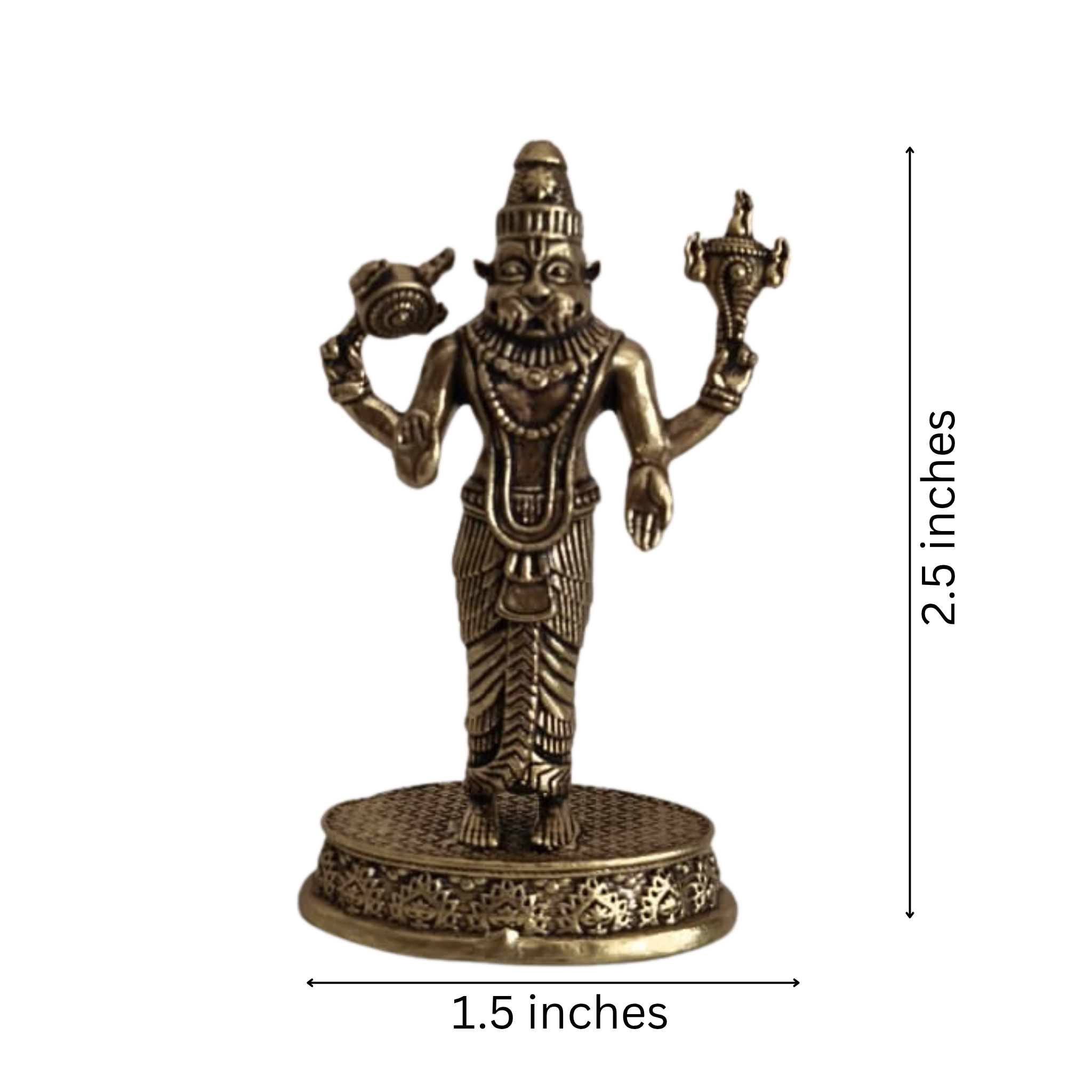 Exquisite Four-Armed Brass Idol of Ugra Narasimha (Man-Lion Avatar of Lord Vishnu)