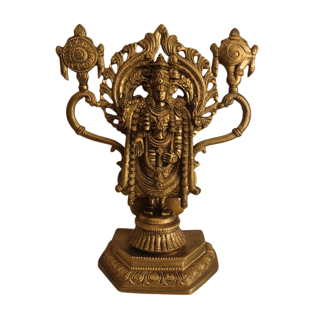 Handcrafted Brass Lord Venkateswara Idol | Traditional Balaji Statue with Shankh & Chakra   Brass Artwork