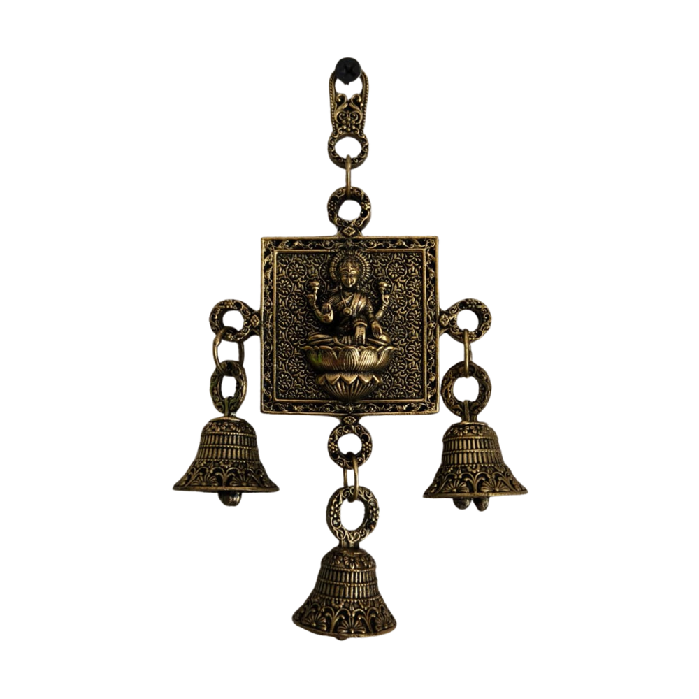 Brass Lakshmi Wall Hanging with Traditional Temple Bells   Brass Artwork