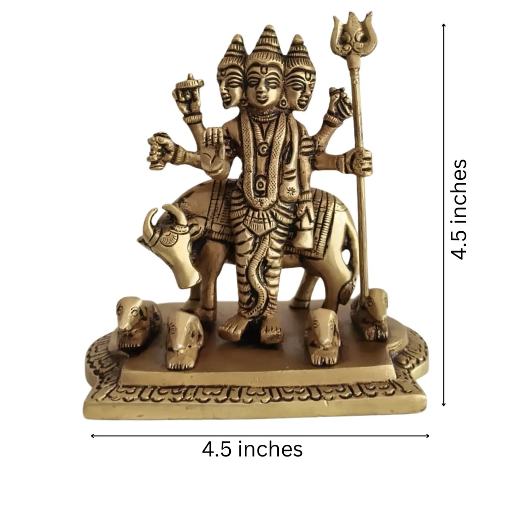 Brass Idol of Dattatreya with Three Heads and Four Dogs   Brass Ware