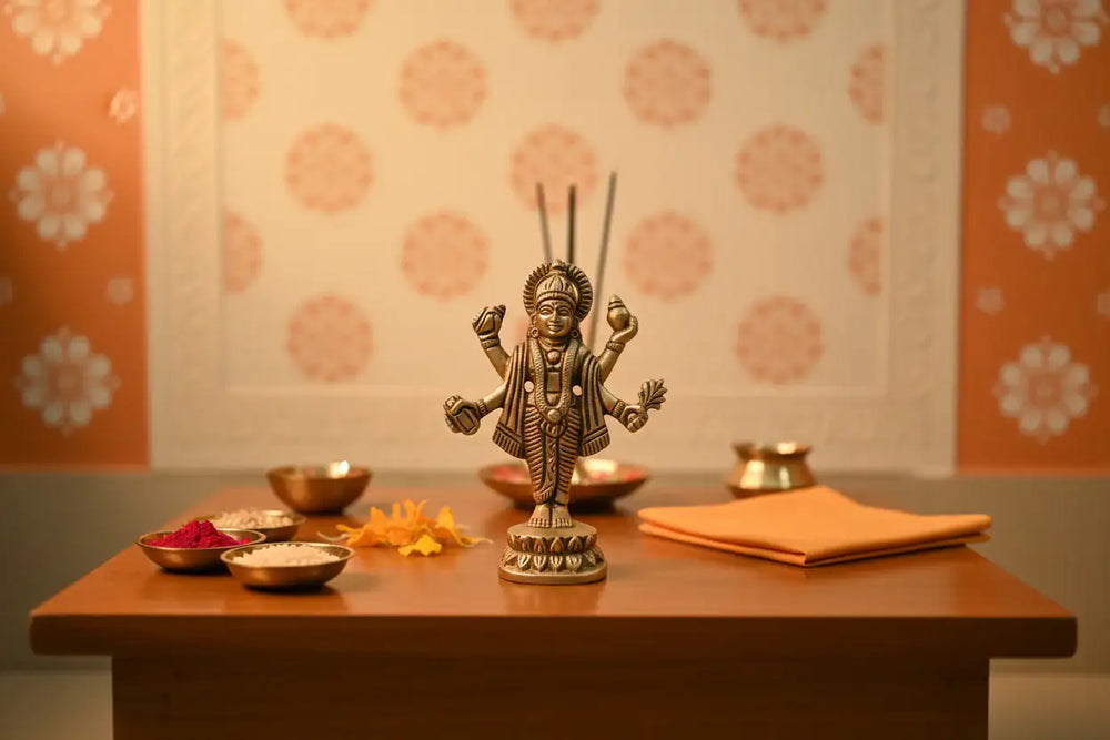 Brass Vishnu Idol – Four-Armed for Pooja & Home Decor   Brass Ware