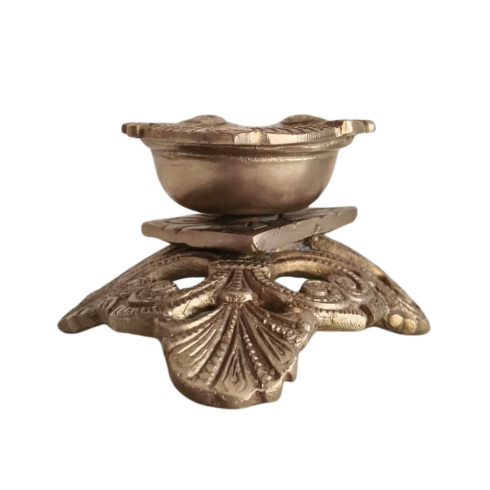 Ornate Pedestal Brass Diya | Handcrafted Traditional Oil Lamp   Brass Artwork