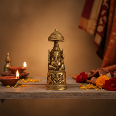 Handcrafted Ganpati Statue on Decorative Procession Pedestal   Brass Artwork
