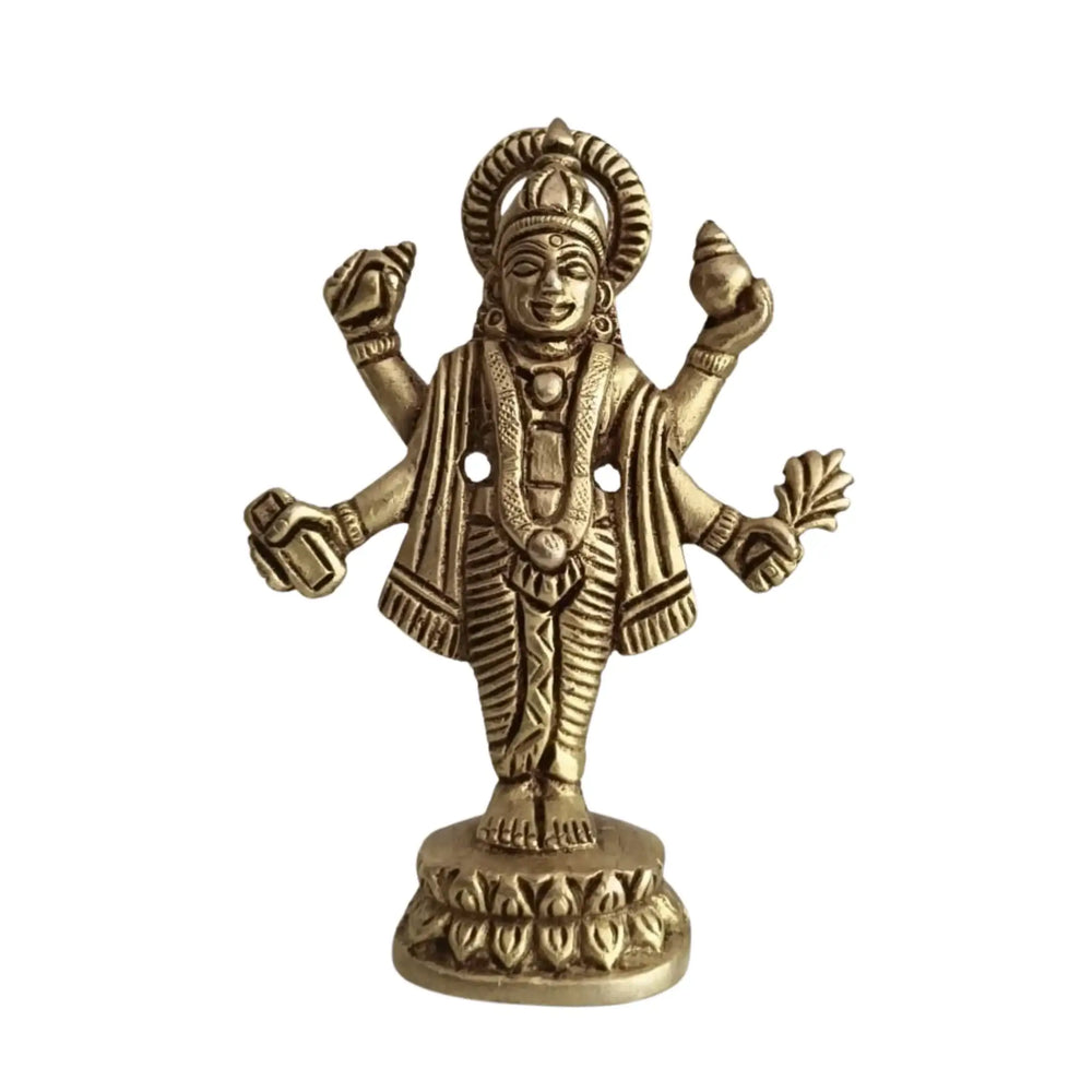 Brass Vishnu Idol – Four-Armed for Pooja & Home Decor   Brass Ware