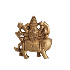 Brass Idol of Goddess Durga Riding Her Lion Vahana