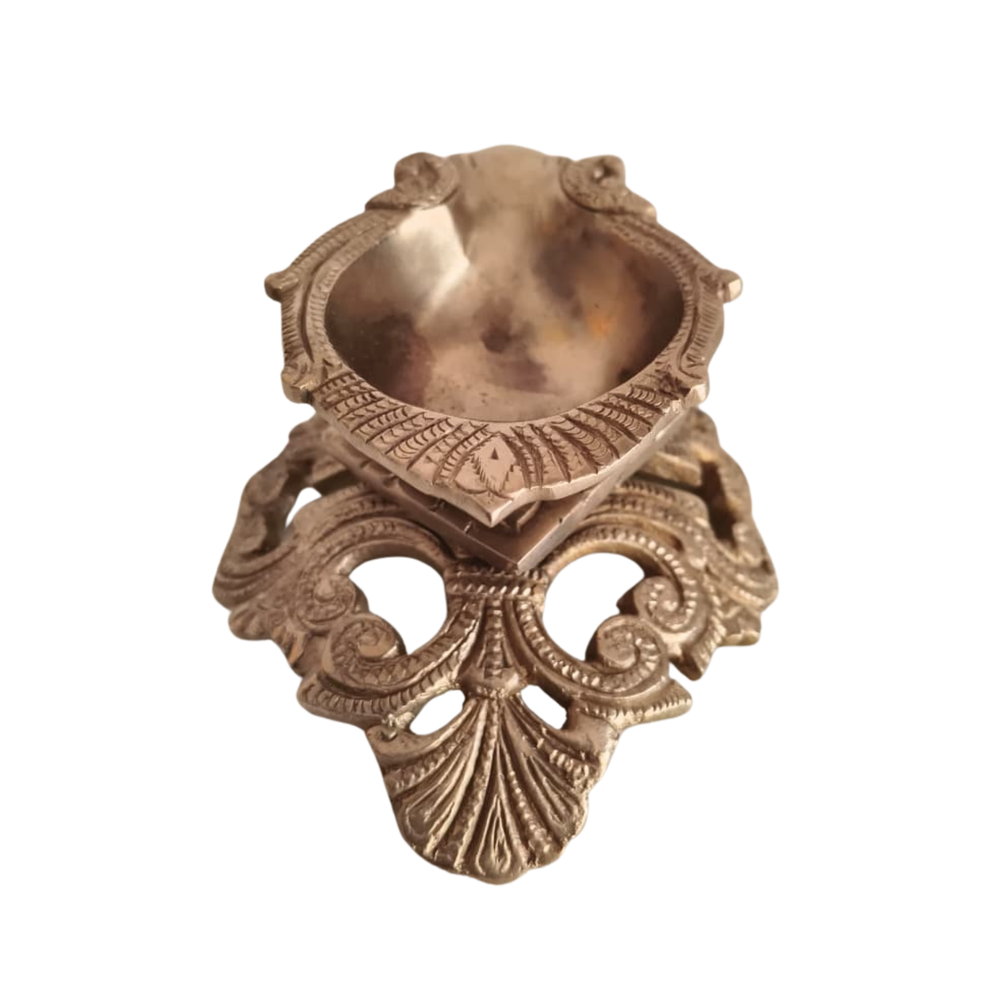 Ornate Pedestal Brass Diya | Handcrafted Traditional Oil Lamp   Brass Artwork