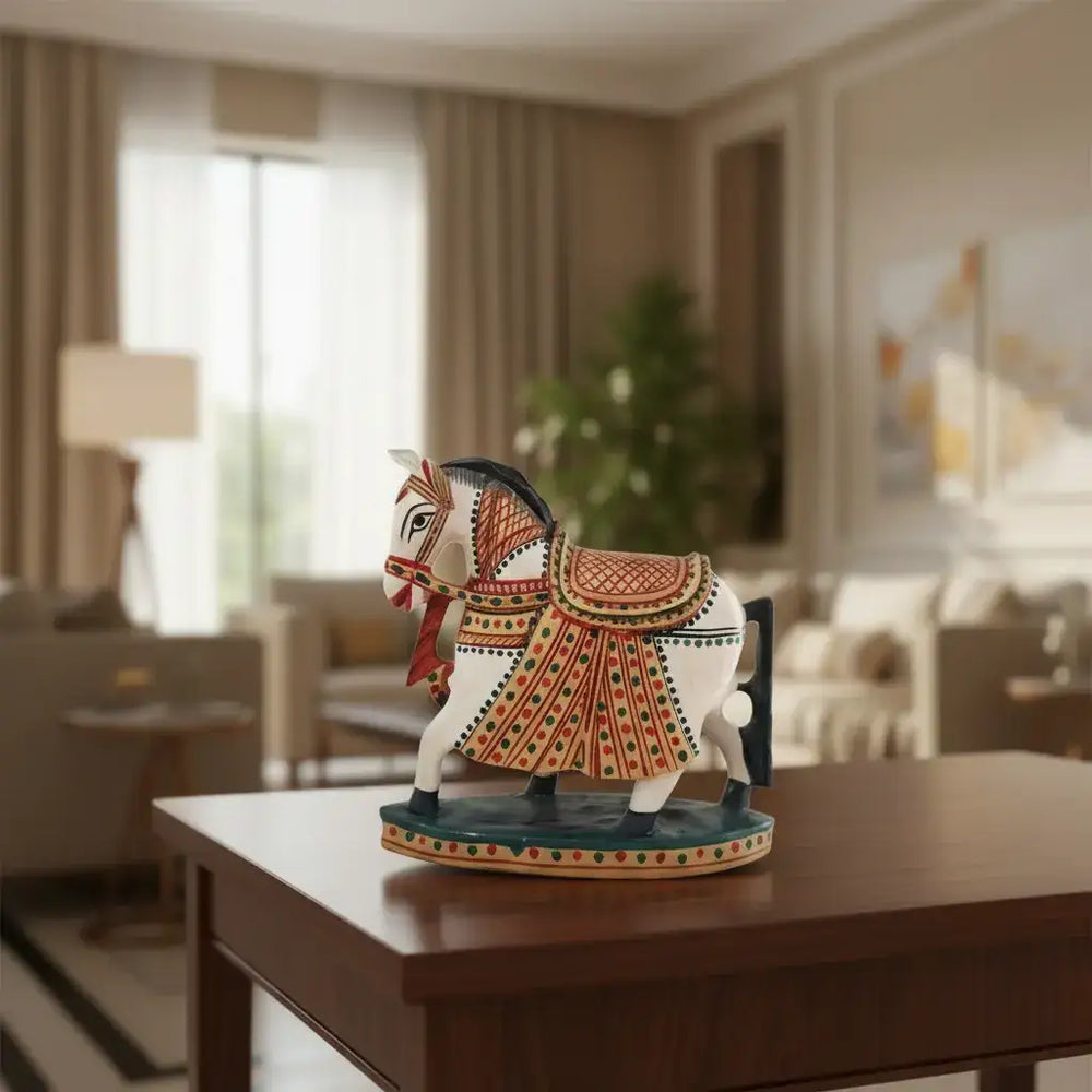 Colorful Hand-Painted Horse with Base | Traditional Art Decor maruthi handicrafts